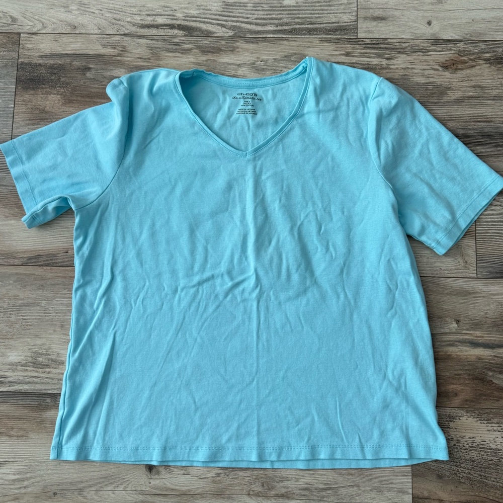 Chico's The Ultimate Tee V-neck Turquoise XL Like New